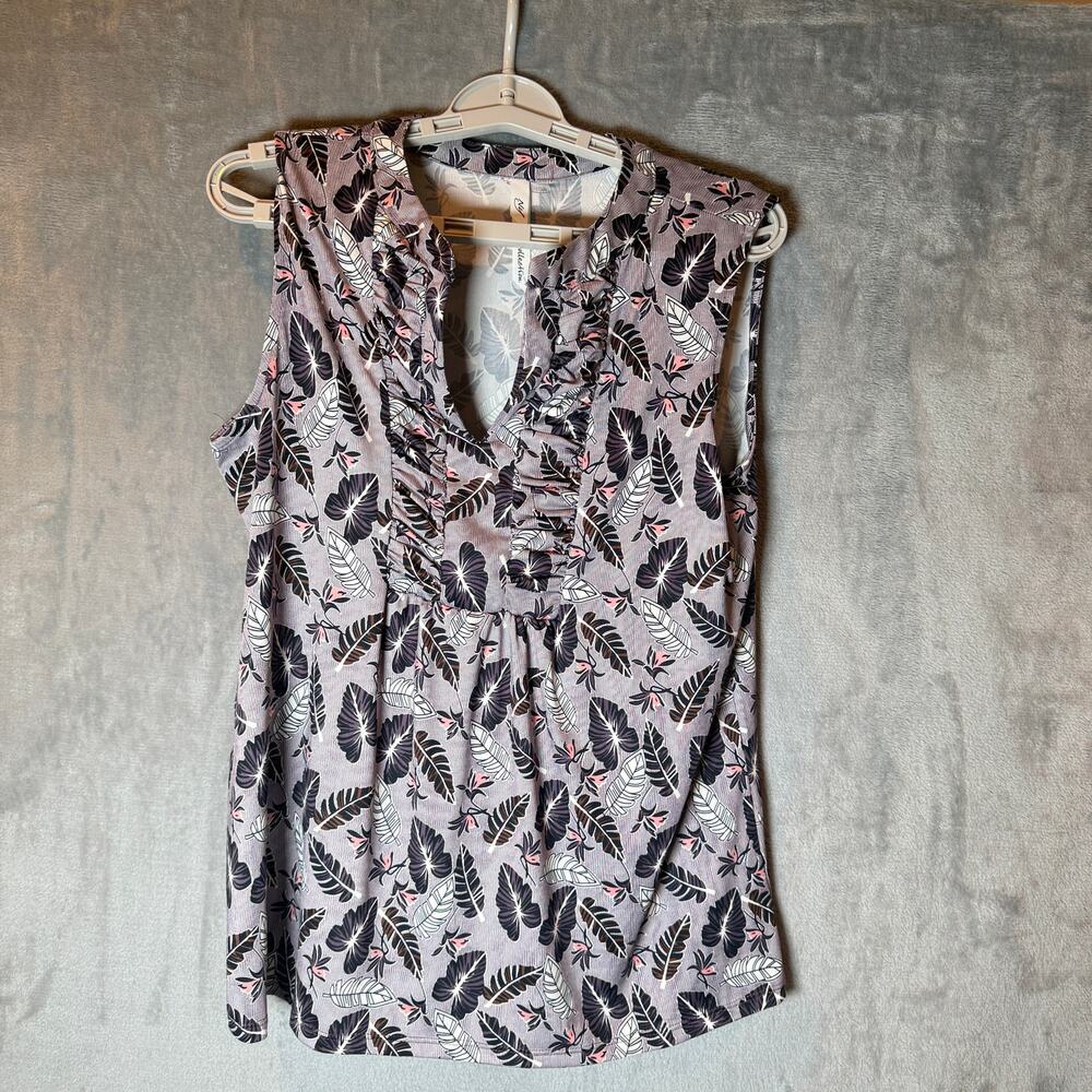 NY&Co Floral Sleeveless Blouse Pleated Front Purple Pink Womens Small